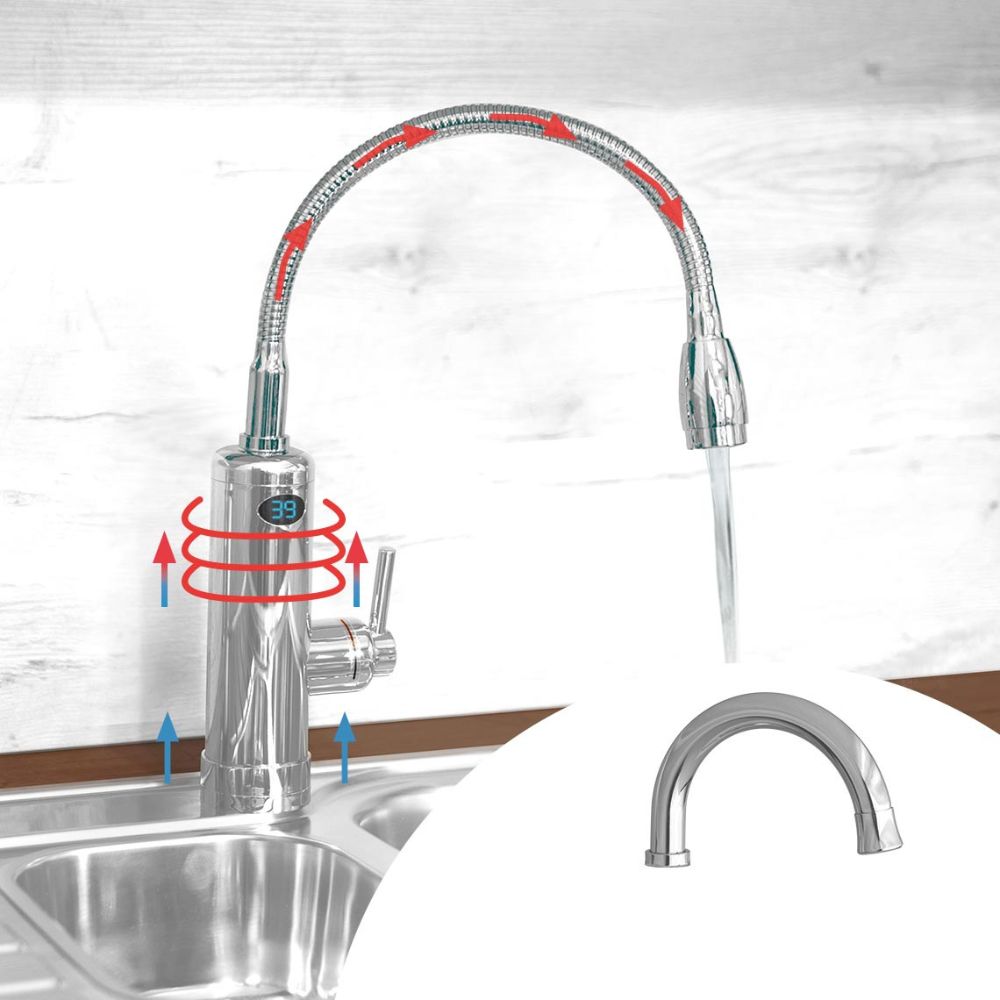 Robinet electric instant pentru apă caldă AQUADON PLUS, cu afișaj LED și două capete, fix și flexibil afișaj