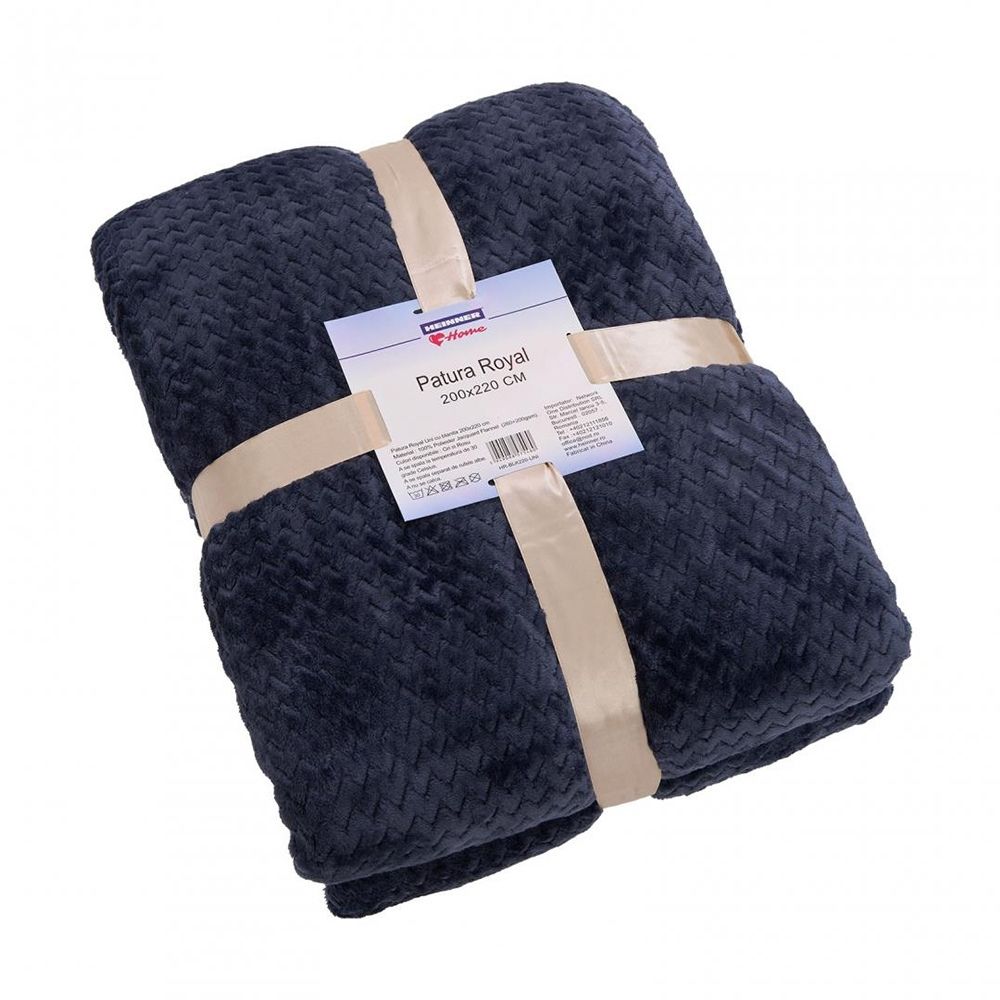 Pătură fleece cu blăniță, Royal, 200×220 cm, albastră