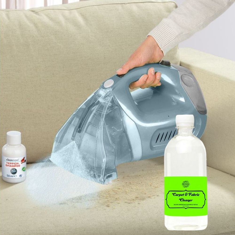 Set aparat de curățat tapițerii și covoare, Cleanmaxx Carpet Cleaner, gri + Soluție de curățare, BioGreen, 500 ml