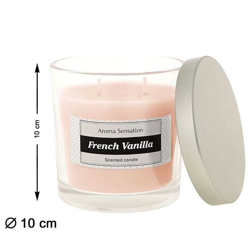 Lumânare decorativă cu două fitile, aromă de vanilie, Aroma Sensation, 10×10 cm, roz