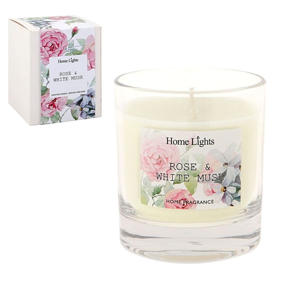 Lumânare parfumată cu aromă de trandafir și mosc alb, Home Lights, 10x9x8.5 cm, albă