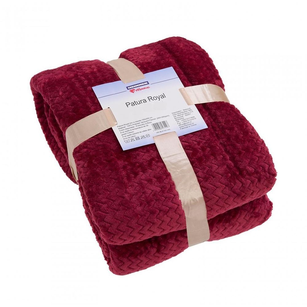 Pătură fleece cu blăniță, Royal, 200×220 cm, roșie