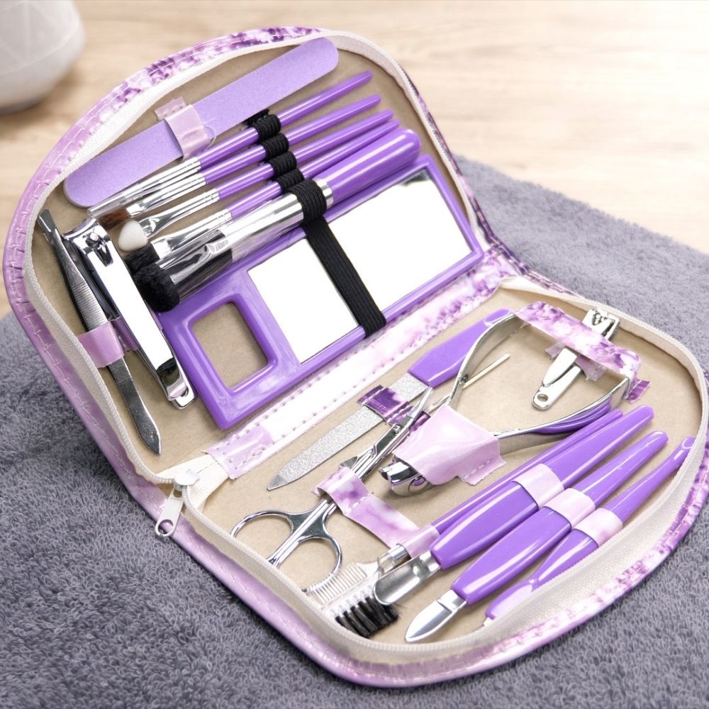 Trusă manichiură cu accesorii pentru machiaj, Lavender, 18 piese, violet