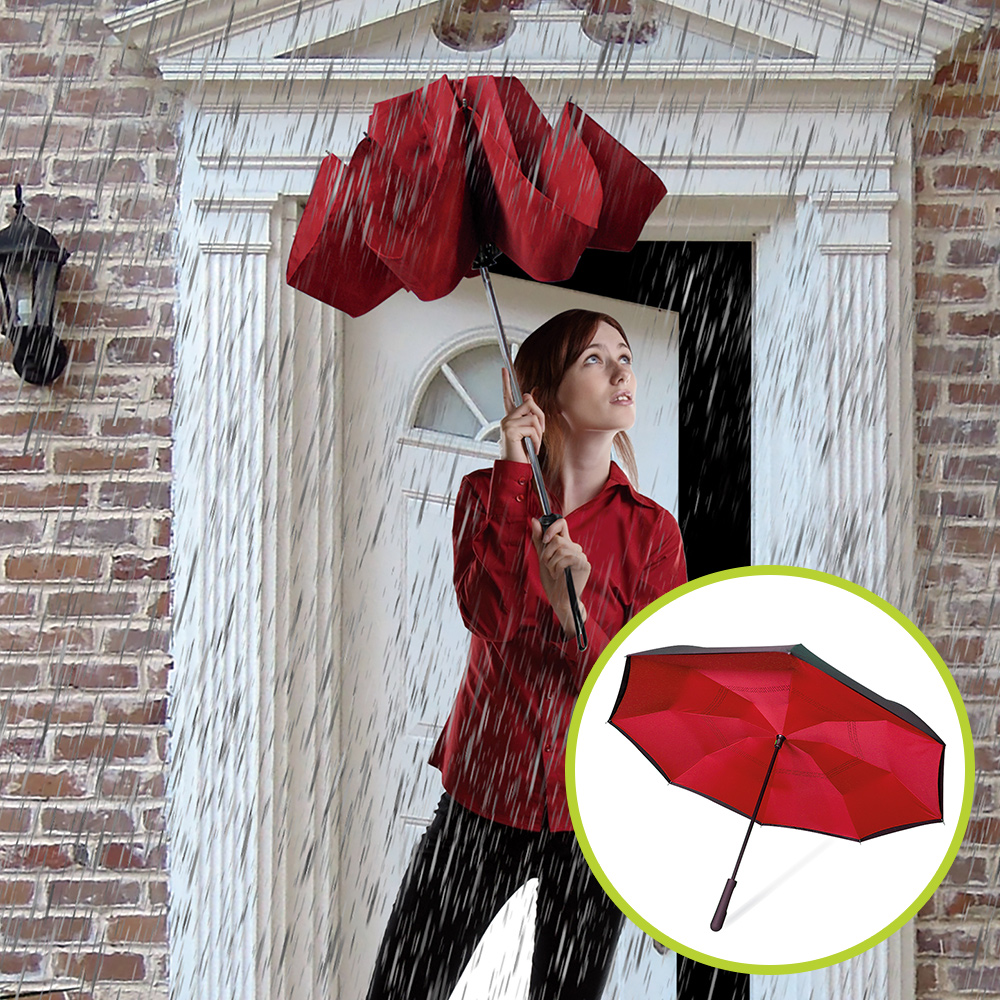 Set umbrele reversibile Wonderdry: umbrelă automată, lungă, roșie și umbrelă compactă, roșie CADOU