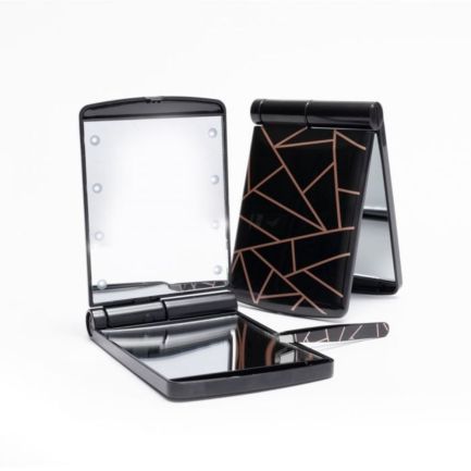 Oglindă cosmetică pliabilă, cu pensetă, 8 leduri, Lumi Star, neagră