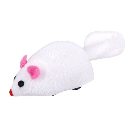 Jucărie șoricel cu roți pentru pisici, Kats, 11 cm, albă