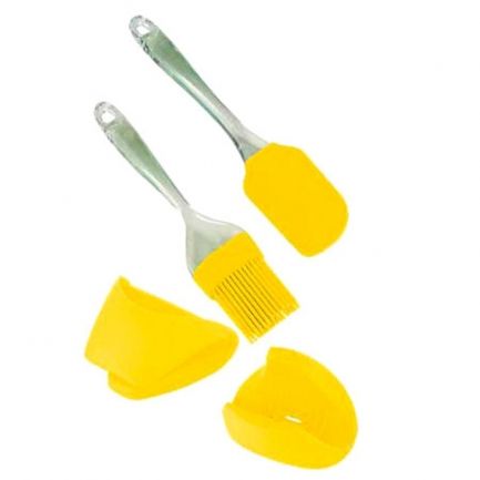 Set 4 ustensile pentru bucătărie din silicon alimentar, galben