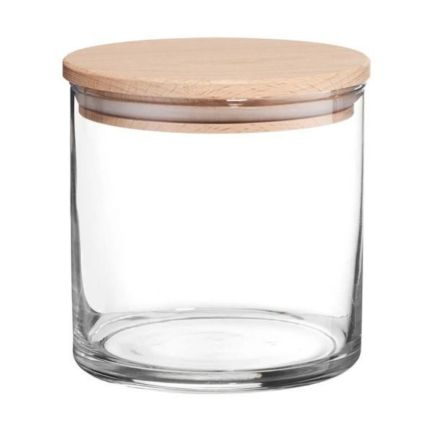 Borcan din sticlă cu capac din lemn, 650 ml