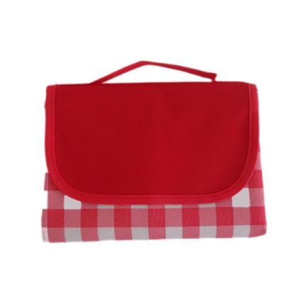 Pătură impermeabilă pentru picnic, model carouri, cu mâner, 145x200 cm, roșie