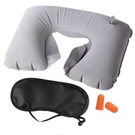 Set călătorie: pernă gonflabilă pentru gât, mască pentru dormit și dopuri de urechi