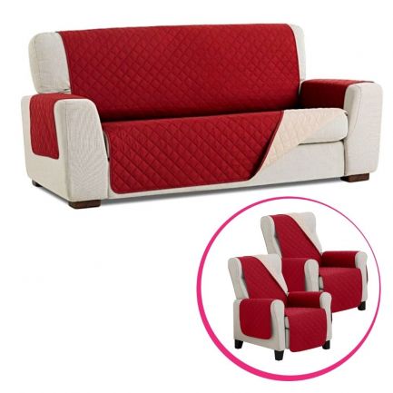 Set Husă canapea, 2 locuri + 2 Huse fotoliu, reversibile, Easy Cover Protect, roșie/bej