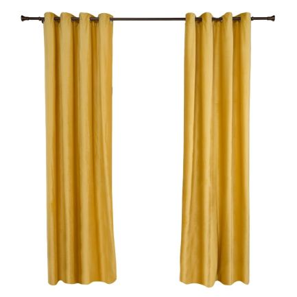 Set 2 draperii din catifea, inele metalice, 140x270 cm, galben