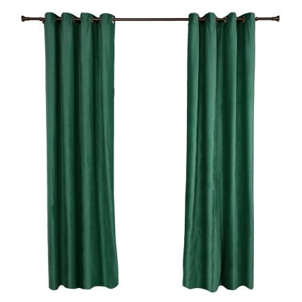 Set 2 draperii din catifea, inele metalice, 140x270 cm, verde