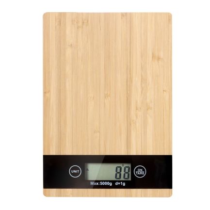 Cântar electronic de bucătărie, din bambus, dreptunghiular, 23x16x2 cm, 5kg, maro