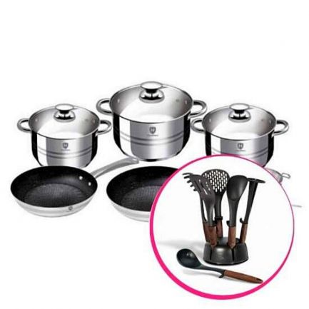 Set inox 10 piese Home Vero + Set 6 ustensile cu suport Wood Touch